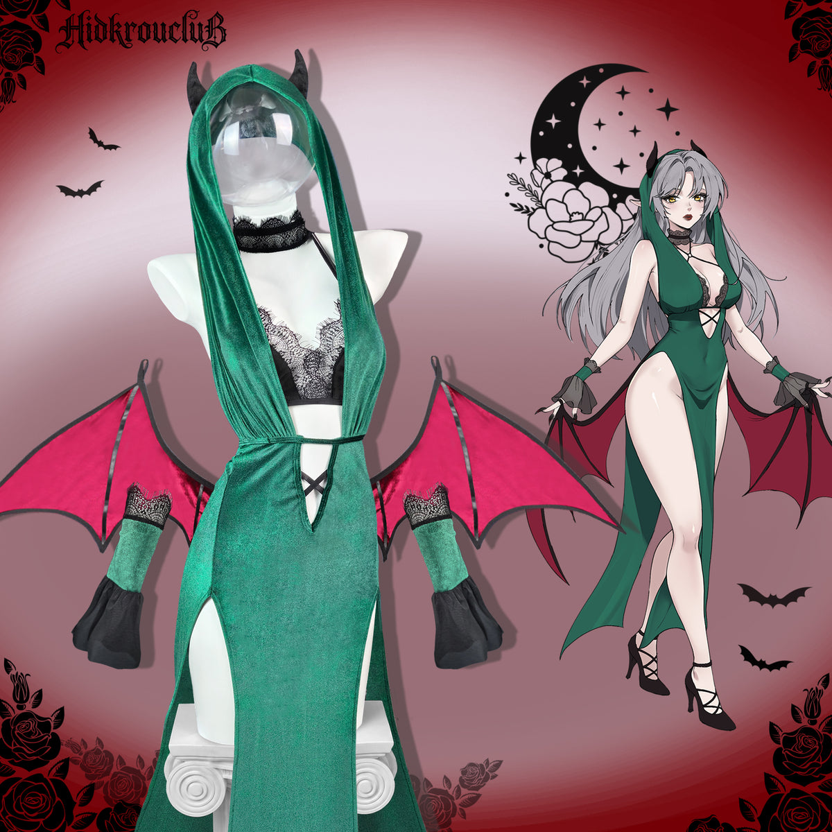 Pre-Sale Gothic Green Devil Wing Costume Set HK008