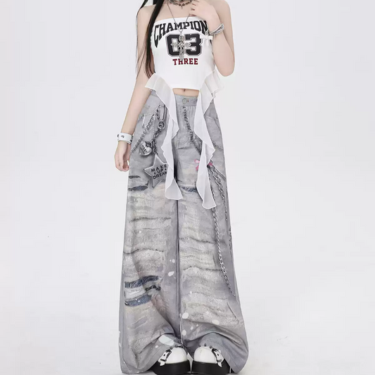 retro print high waist trousers PA20132