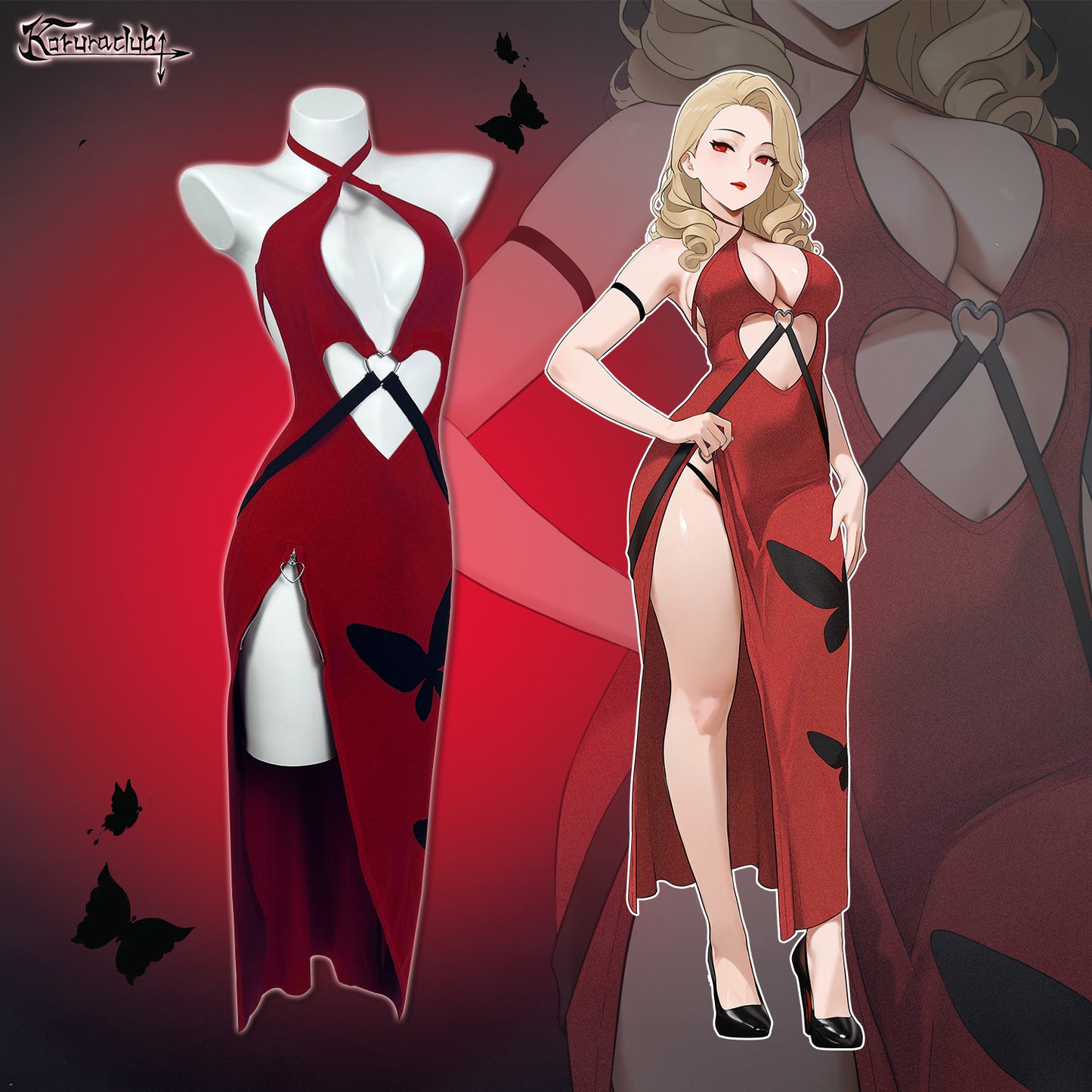 Sexy Red Heart Cutout Dress For Female KO65