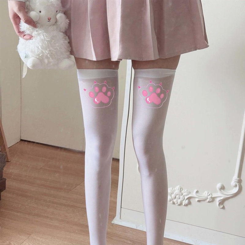 Cute cat claw white stretch stockings PA20003