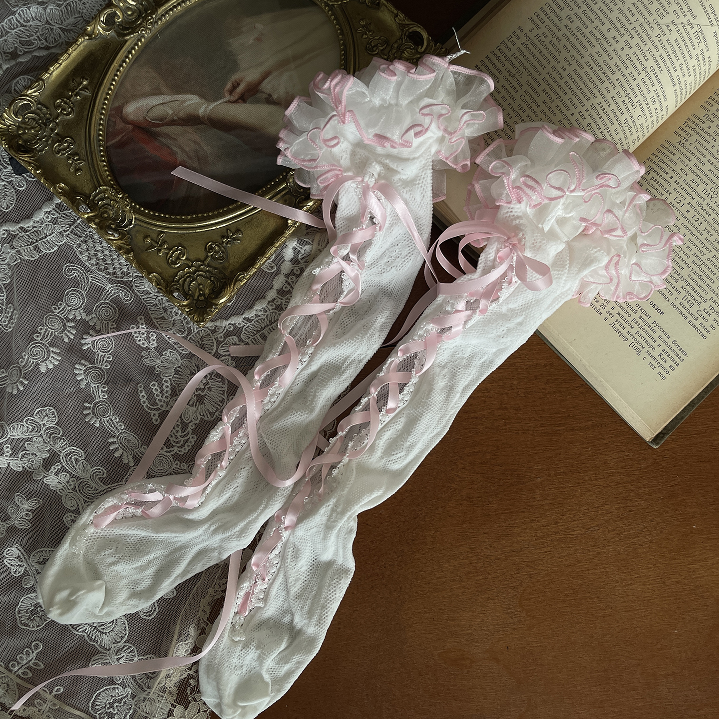 y2k striped lace stockings PA20080
