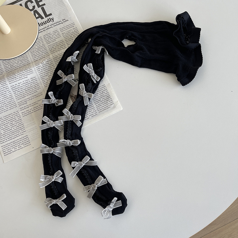 Lace flocked bow stockings PA20086
