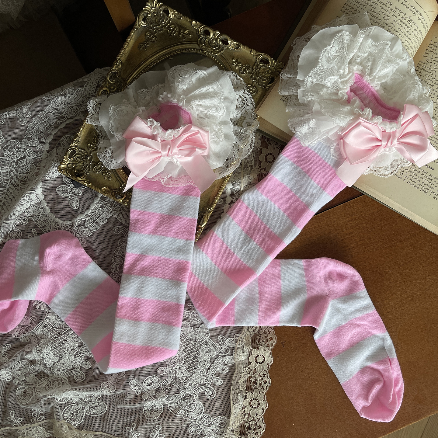 y2k striped lace stockings PA20080