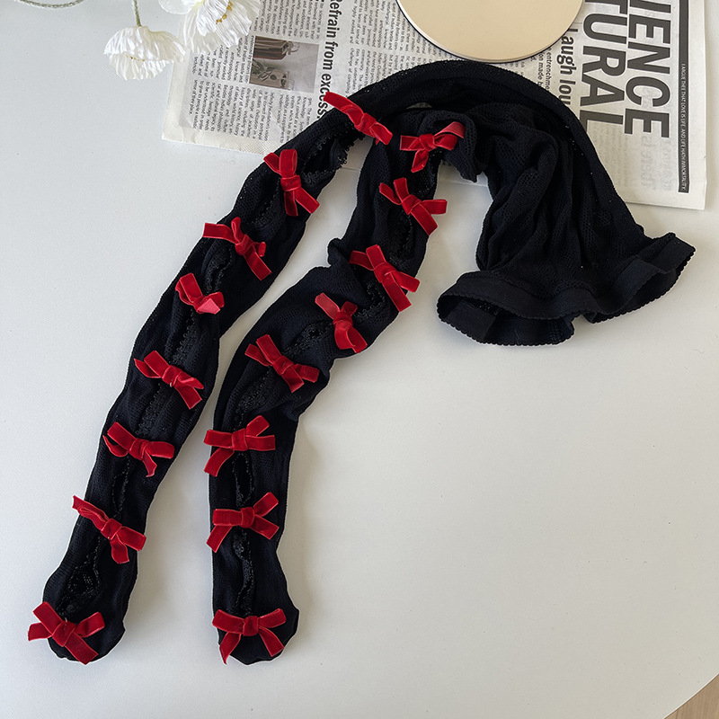 Lace flocked bow stockings PA20086