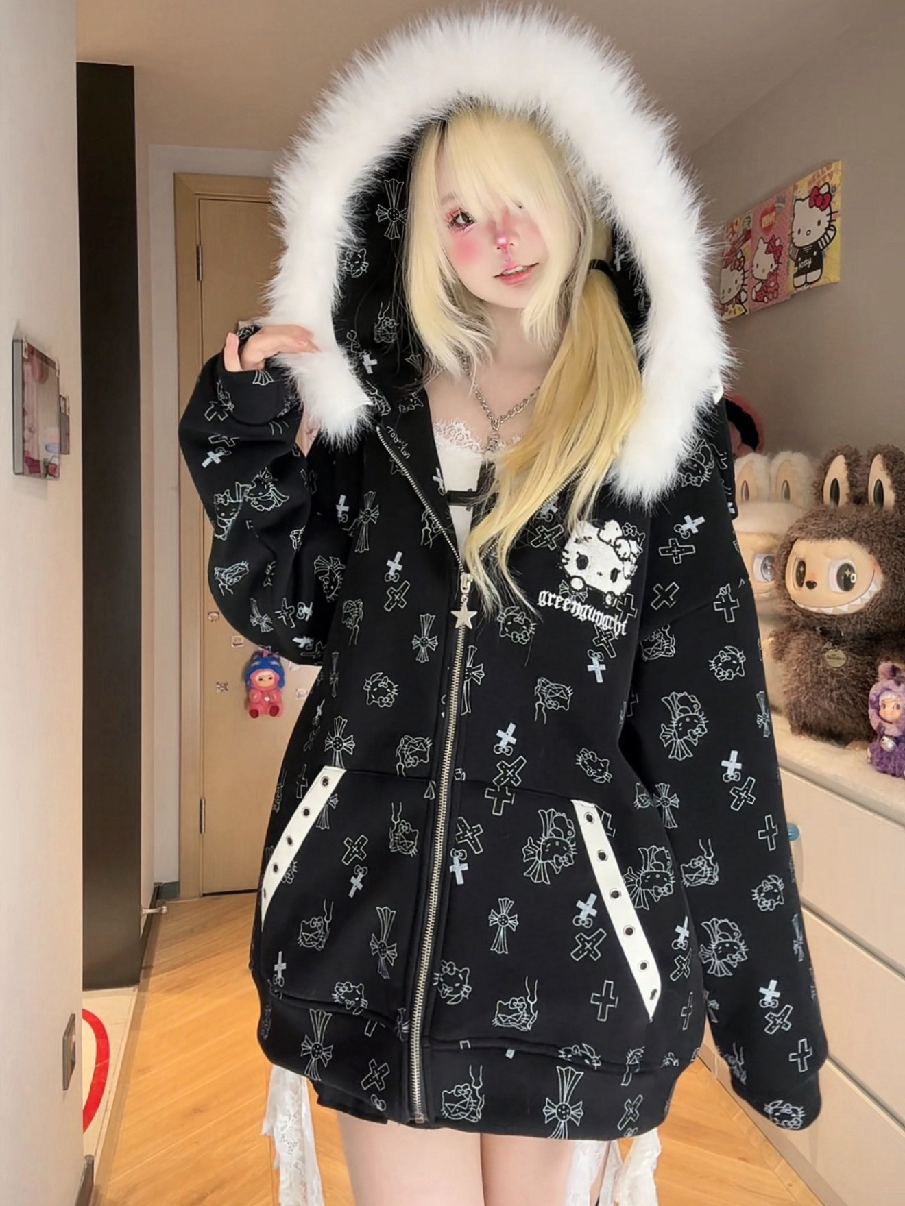 Fur Collar Sweatshirt Jacket PA20343