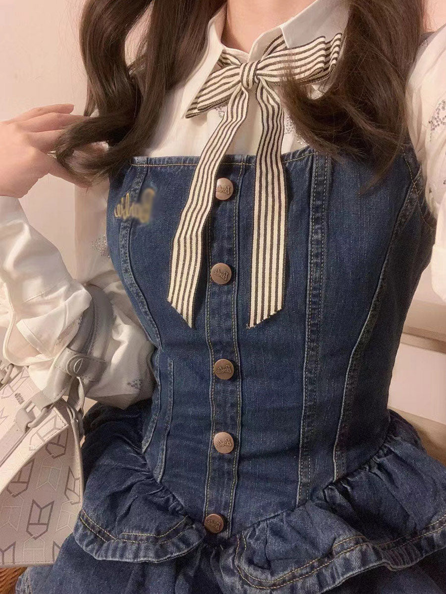 Denim slip dress two piece set PL52900