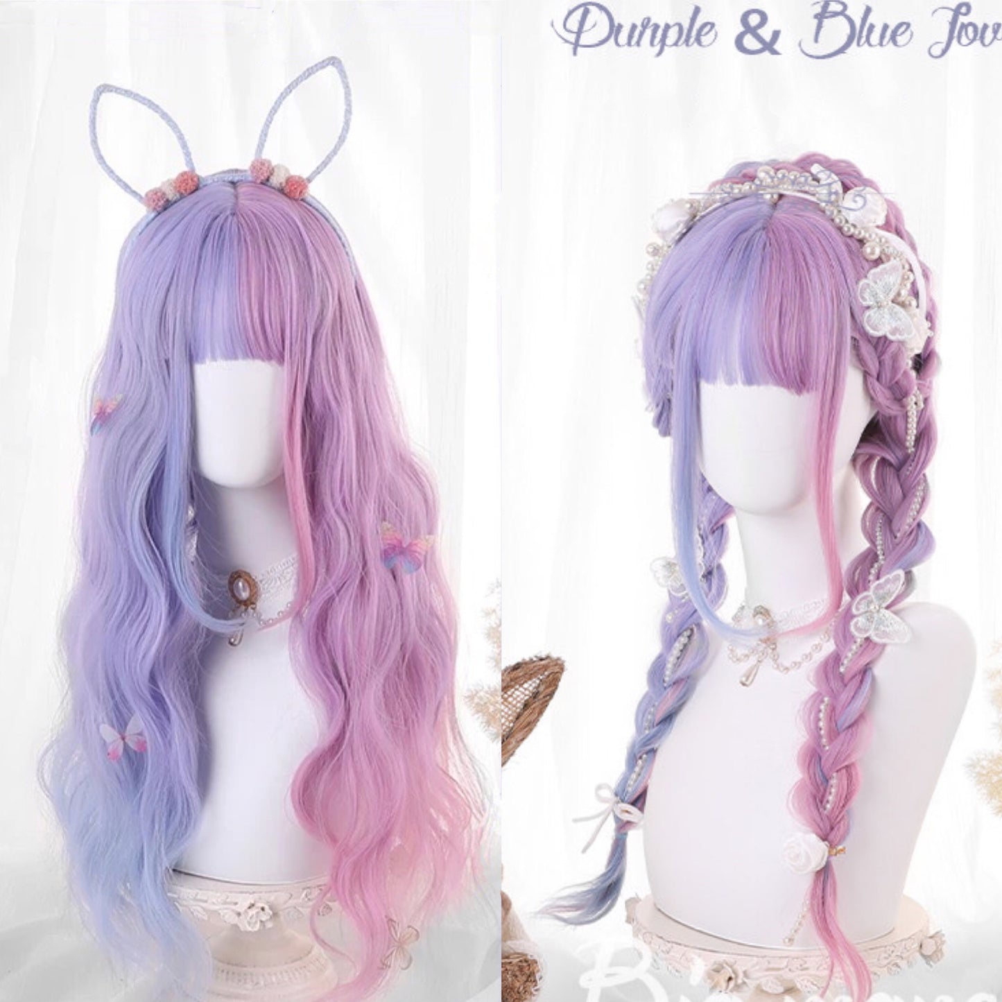 “Purple& Blue Love”Long Curly Wig PL51804