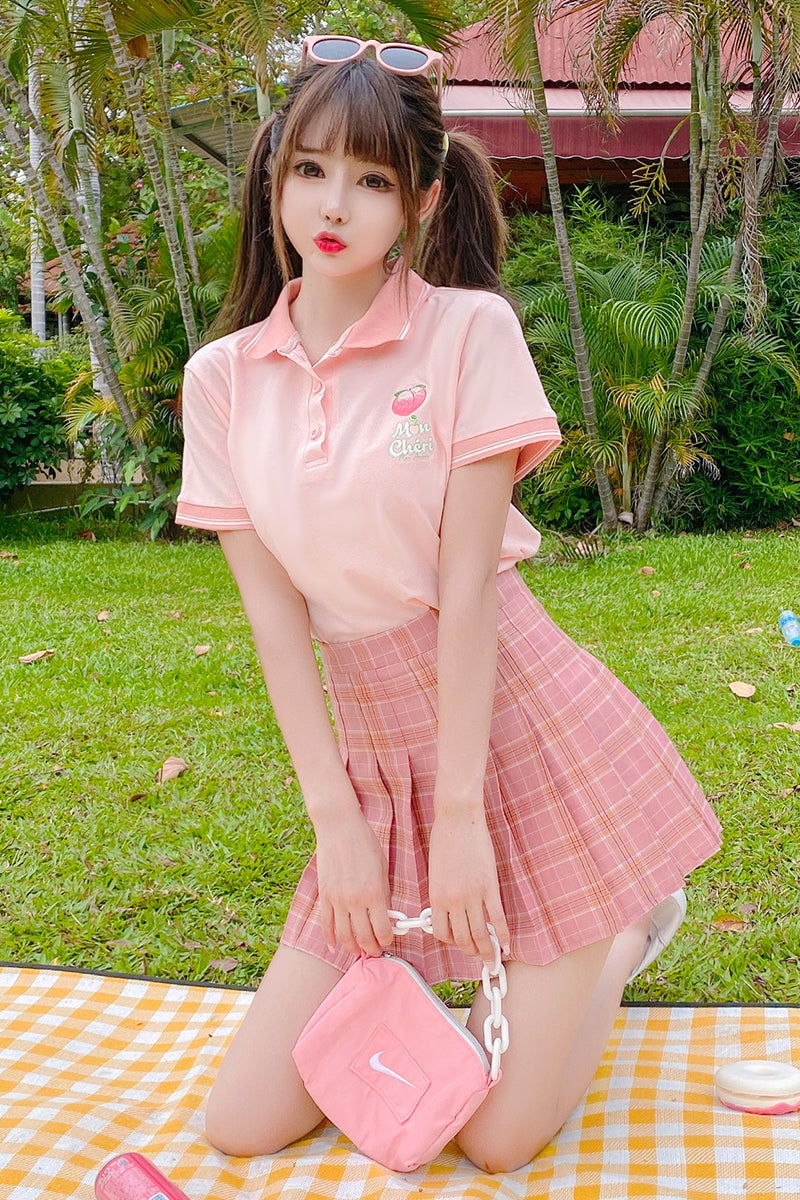 Pink T-shirt + pleated skirt two-piece set PL52282
