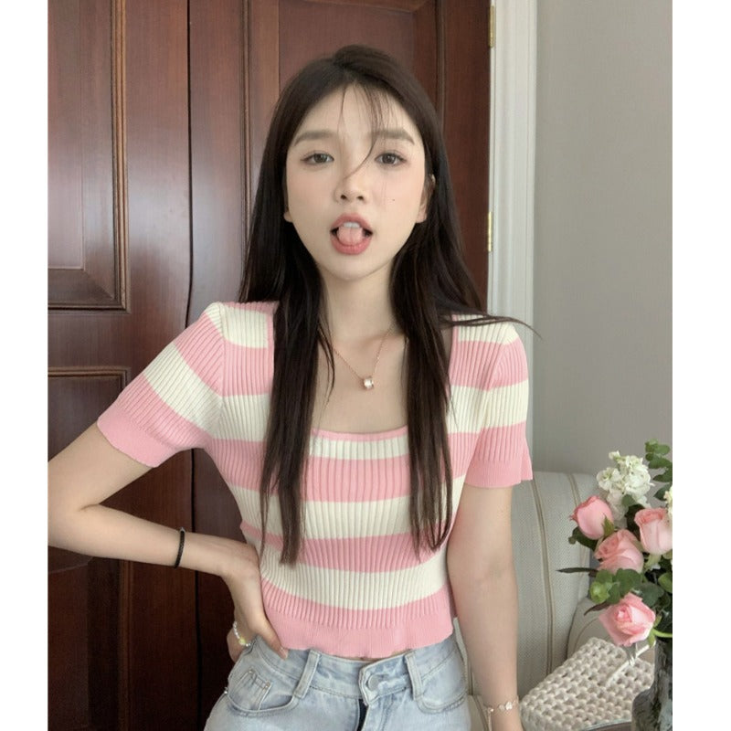 Pink Striped Knit T-Shirt PL52483