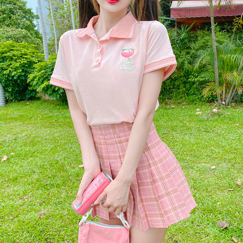 Pink T-shirt + pleated skirt two-piece set PL52282