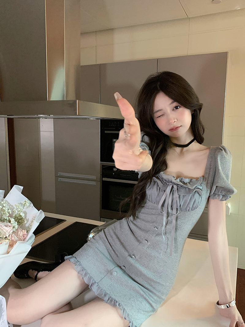 Pink Puff Sleeve Dress PL52665