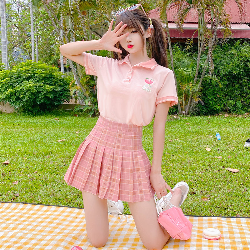Pink T-shirt + pleated skirt two-piece set PL52282