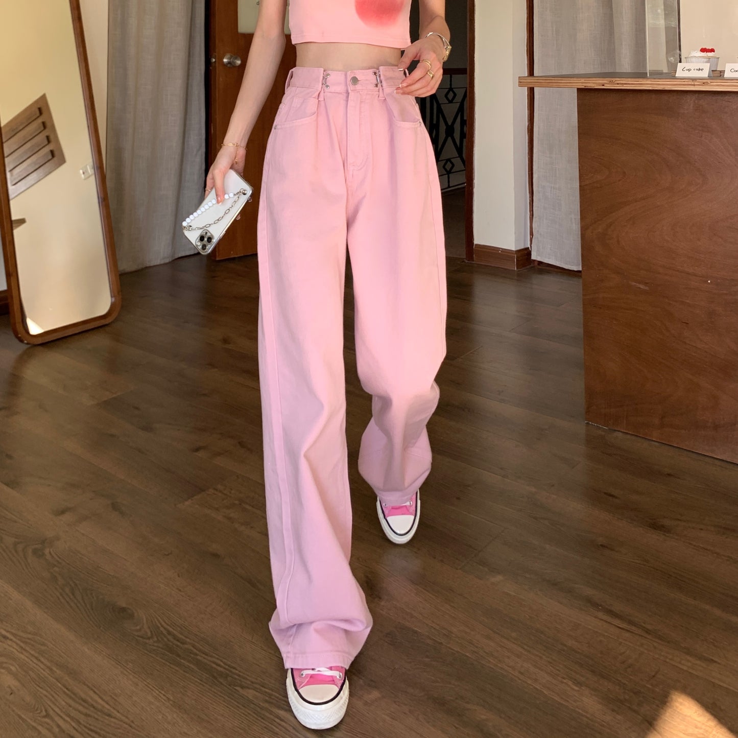 Short-sleeved T-shirt + pink jeans PL52311