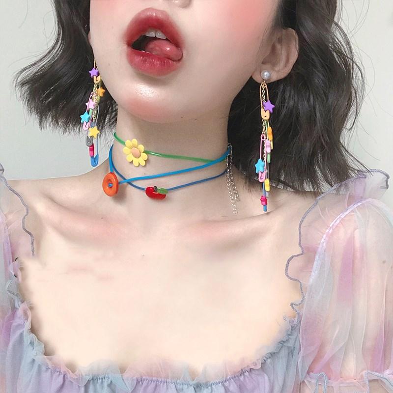 Rainbow pin long earrings PL51401