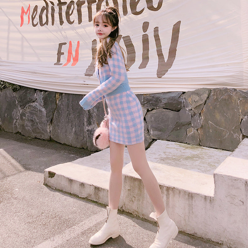 Pink Plaid Knit Set PL52842