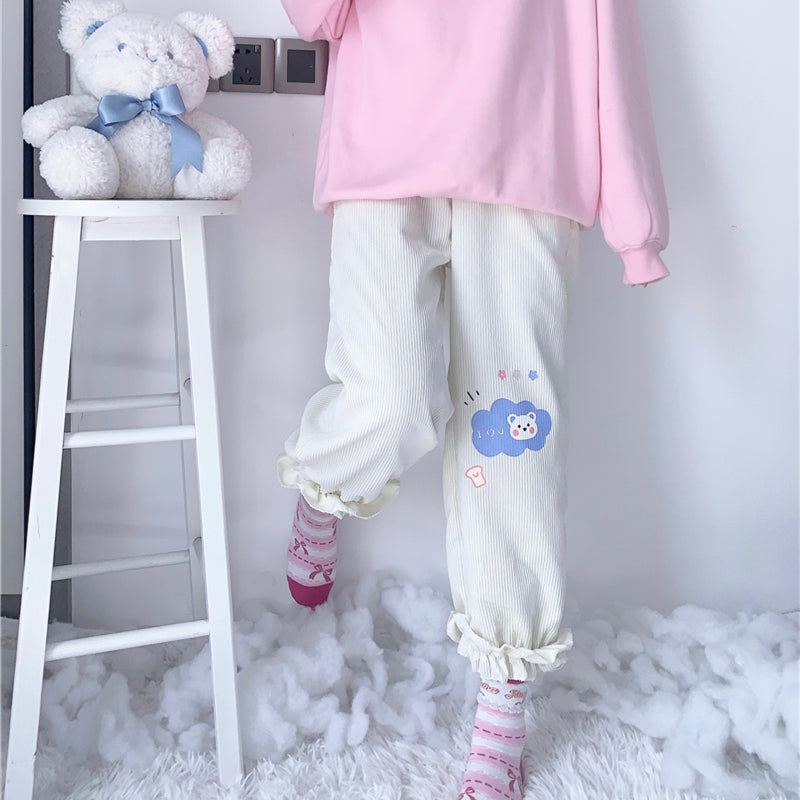 Cute bear embroidered casual pants PL52534