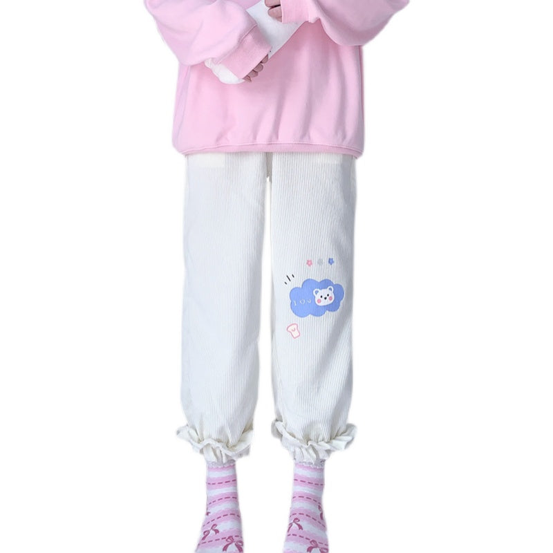 Cute bear embroidered casual pants PL52534