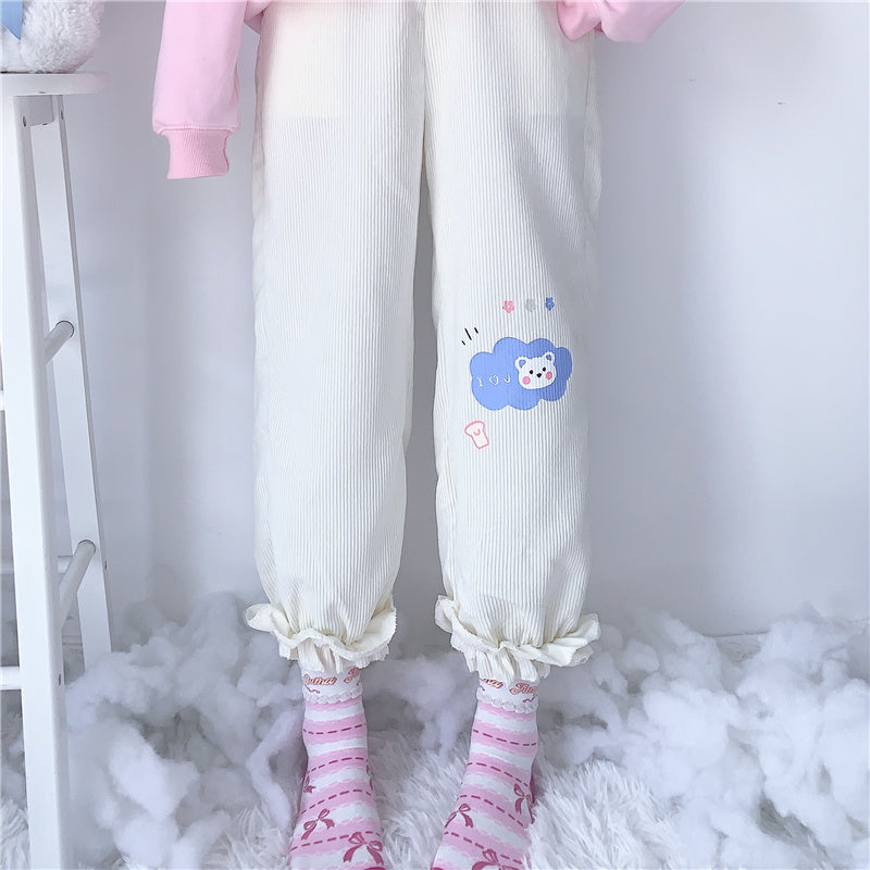 Cute bear embroidered casual pants PL52534