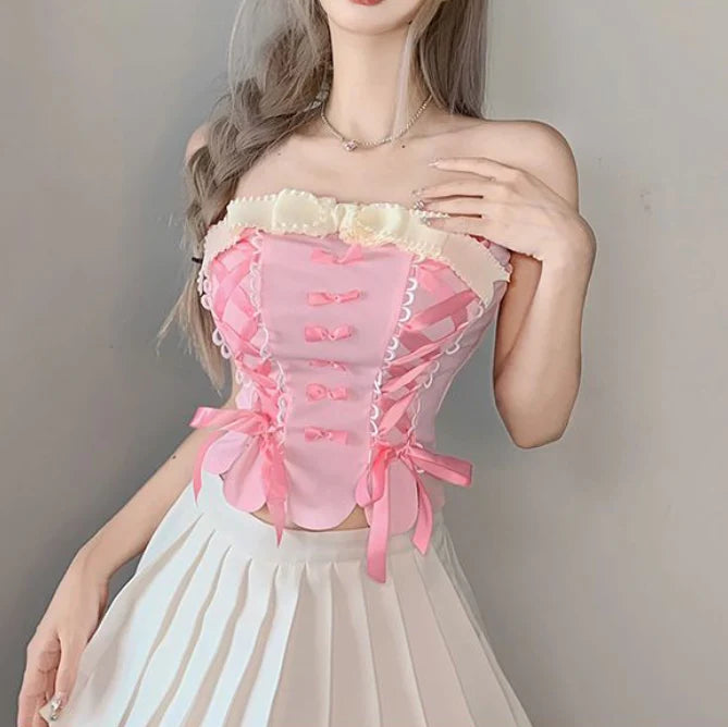 Cute bow lace top PL52656
