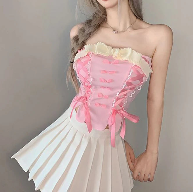 Cute bow lace top PL52656