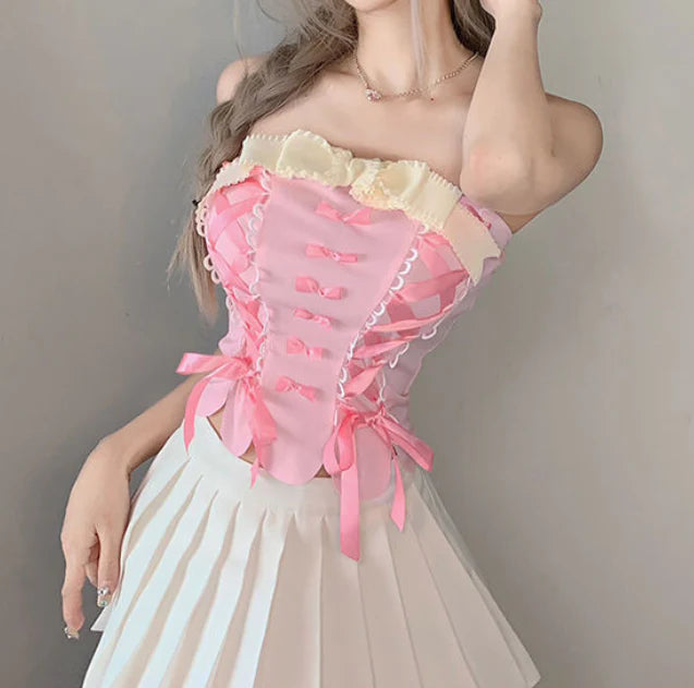 Cute bow lace top PL52656