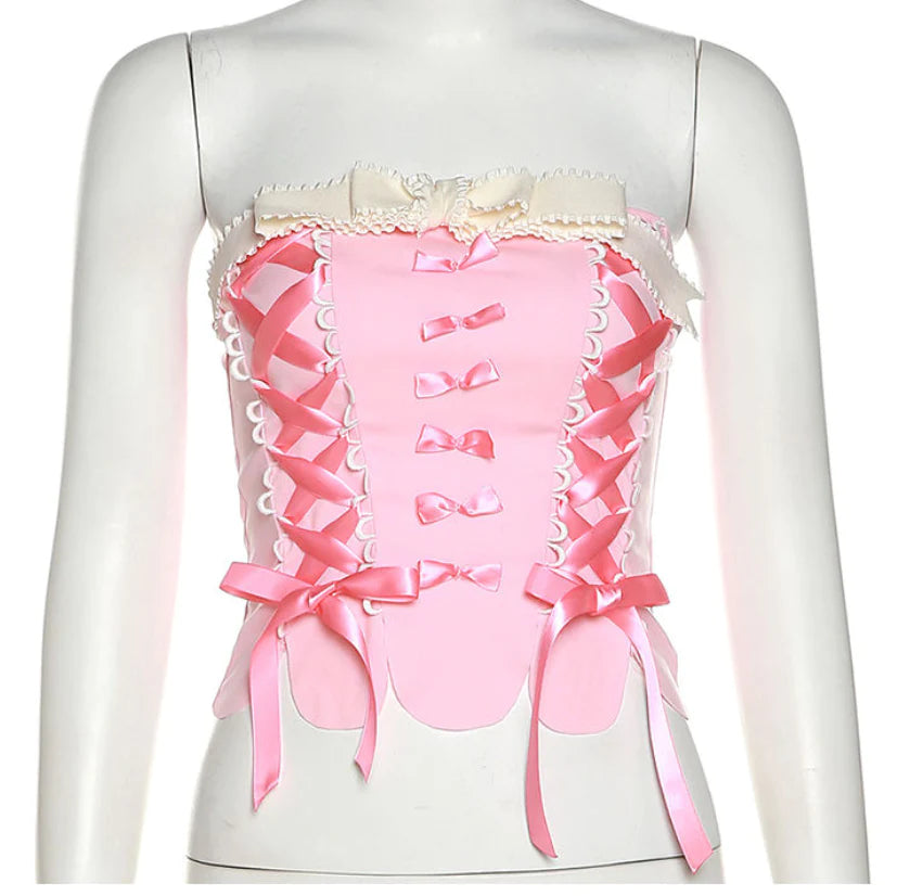 Cute bow lace top PL52656