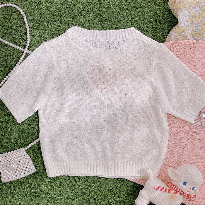 hollow heart knitted sweater short sleeve PL52574