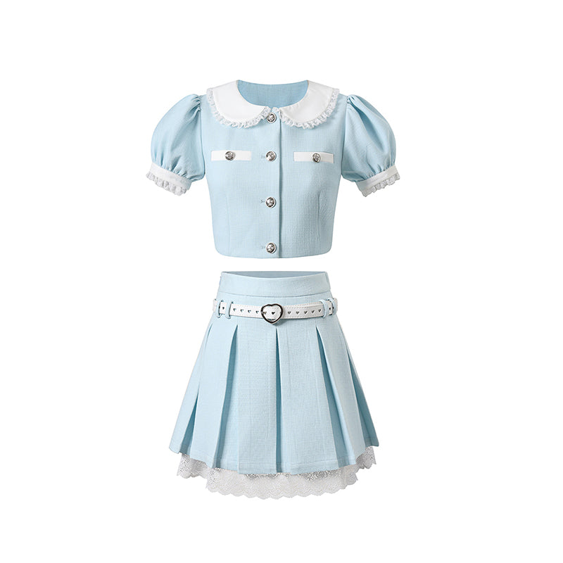 Sweet short top + high waist skirt two-piece set PL53503