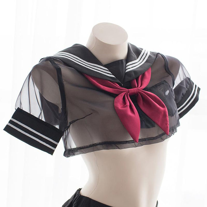 BLACK TRANSPARENT SHEER SHORT SCHOOL UNIFORM  PL53592