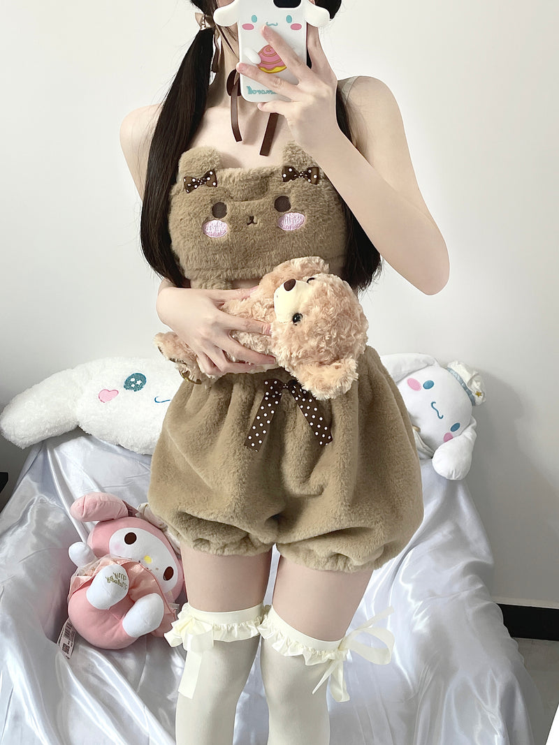 Japanese plush cute pajamas tube top set PL53488