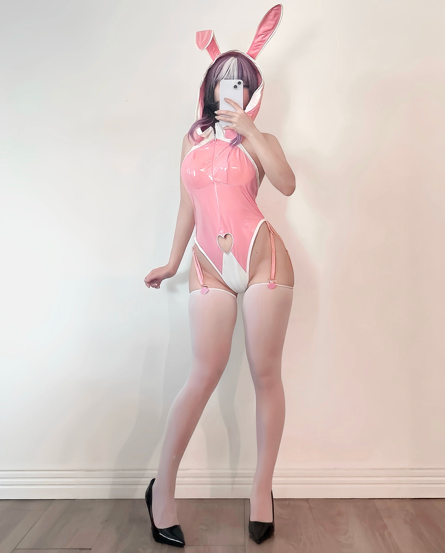 Pink Bunny Hoodie Bodysuit Lingerie KO72