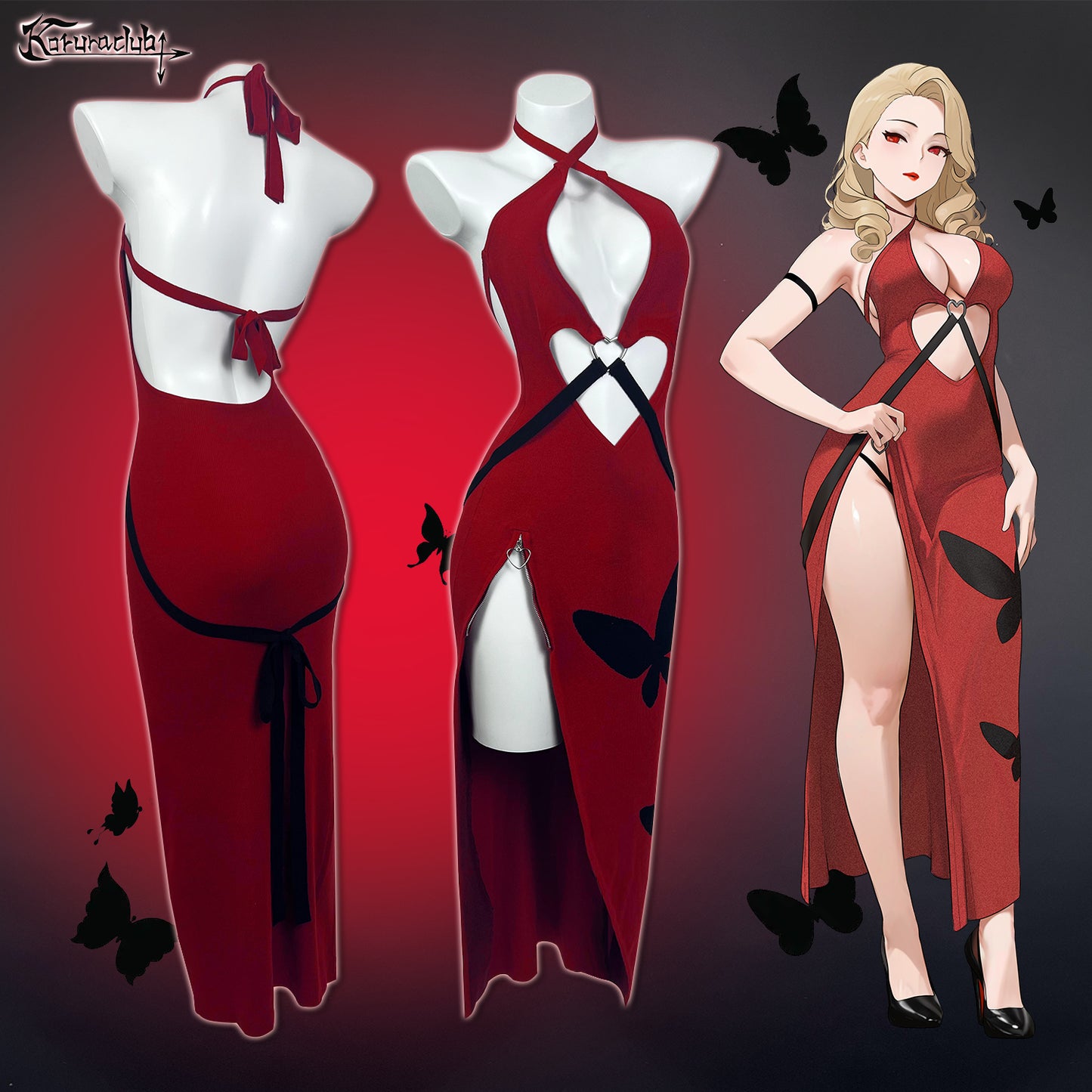 Sexy Red Heart Cutout Dress For Female KO65