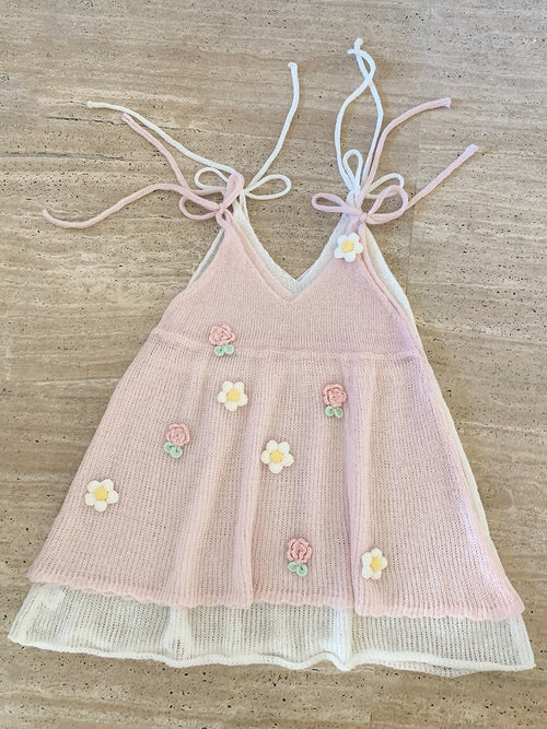 Knitted Floral Slip Dress PL53529