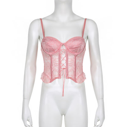 Romantic fishbone lace stitching camisole corset PL53450