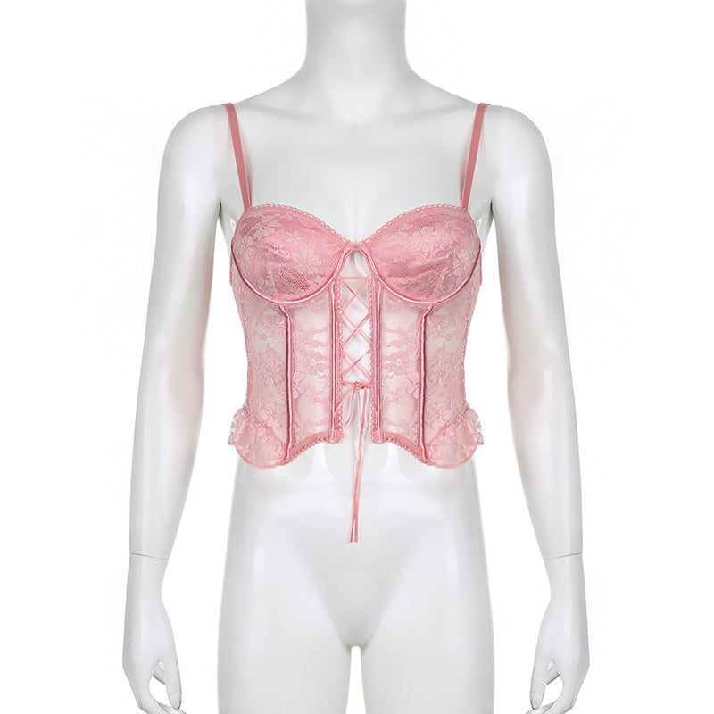Romantic fishbone lace stitching camisole corset PL53450