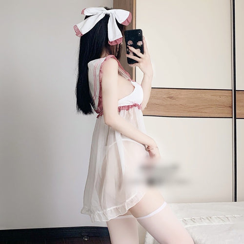 Ribbon sailor collar uniform see-through maid outfit PL53536