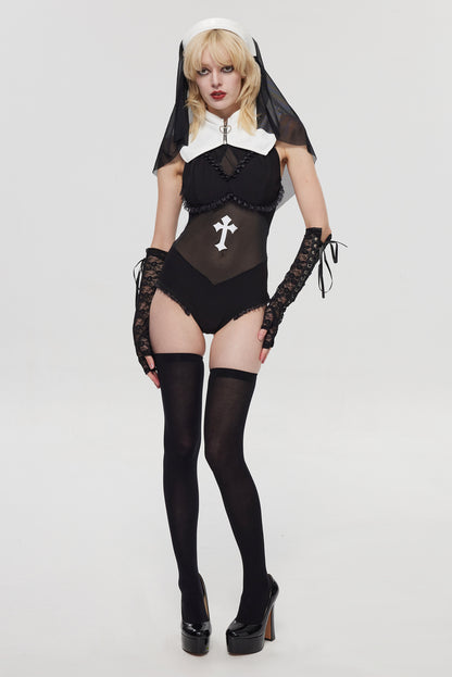 Pre-Sale Gothic Nun Bodysuit Costume (3-Piece Set) HK010