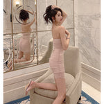 pink suspender tube top dress PL53496