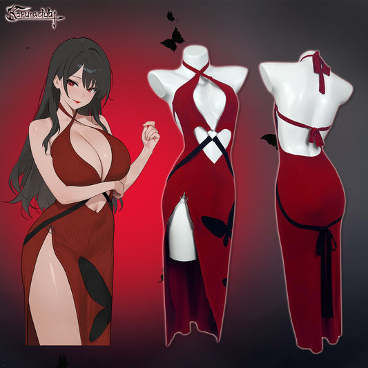 Sexy Red Heart Cutout Dress For Female KO65