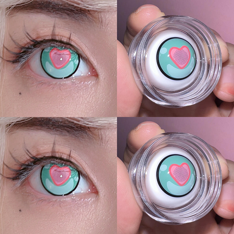 CUTE HEART GREEN CONTACT LENSES(TWO PIECES) PL53259