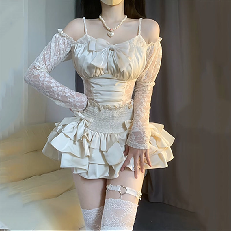Ballet style suspender top + lace skirt PL53347