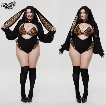 Leopard Print Bunny Cosplay Long-Sleeve Lingerie Set KO146