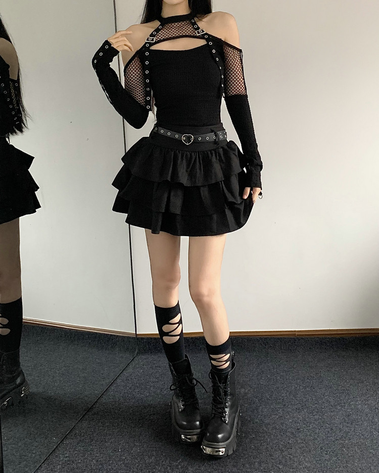 Cyberpunk fishnet skirt set PA20336