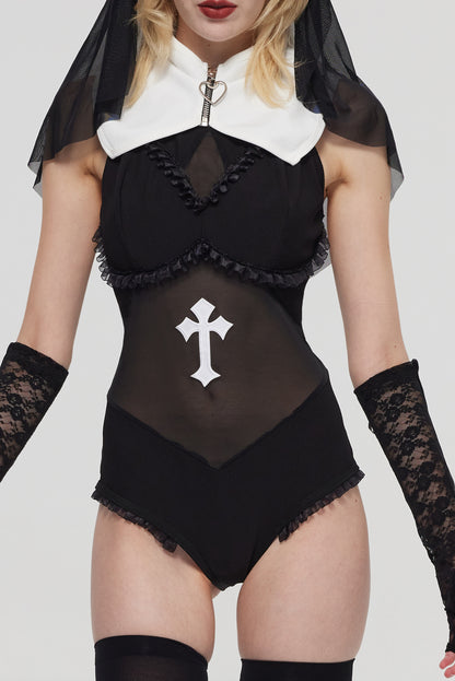 Pre-Sale Gothic Nun Bodysuit Costume (3-Piece Set) HK010