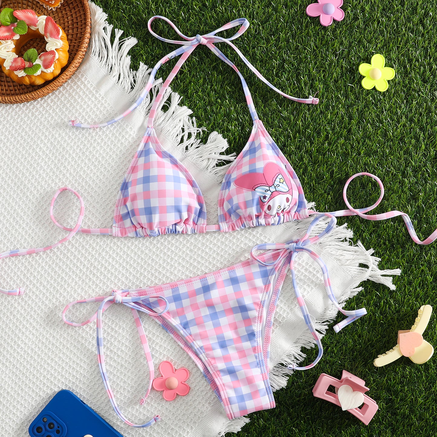 Cute Pink Plaid Bikini PL53807