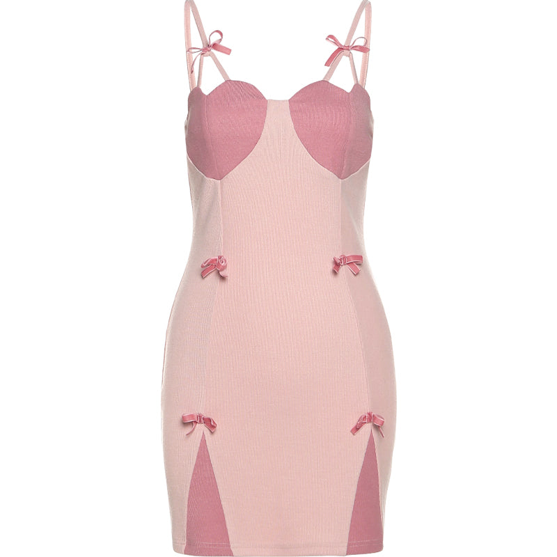 Cute Pink Heart Bow Sling Dress PL53524