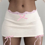 Pink Lace Panel Wool Skirt PL53429