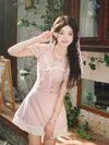 Sweet pink slim puff sleeve skirt PL53446