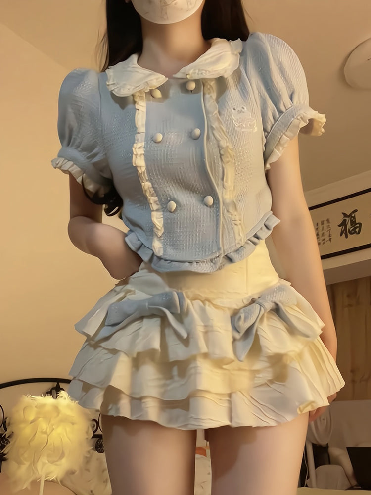 baby blue top + white cake skirt PL53342