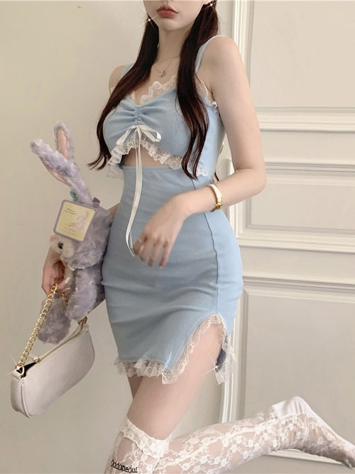 Blue Lace Slip Dress PL53191